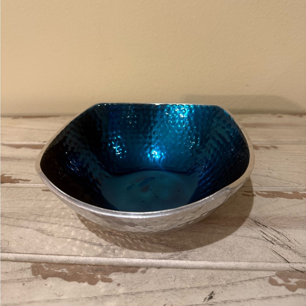 Enameled Towle Silversmiths Hammered Bowl Blue *see description